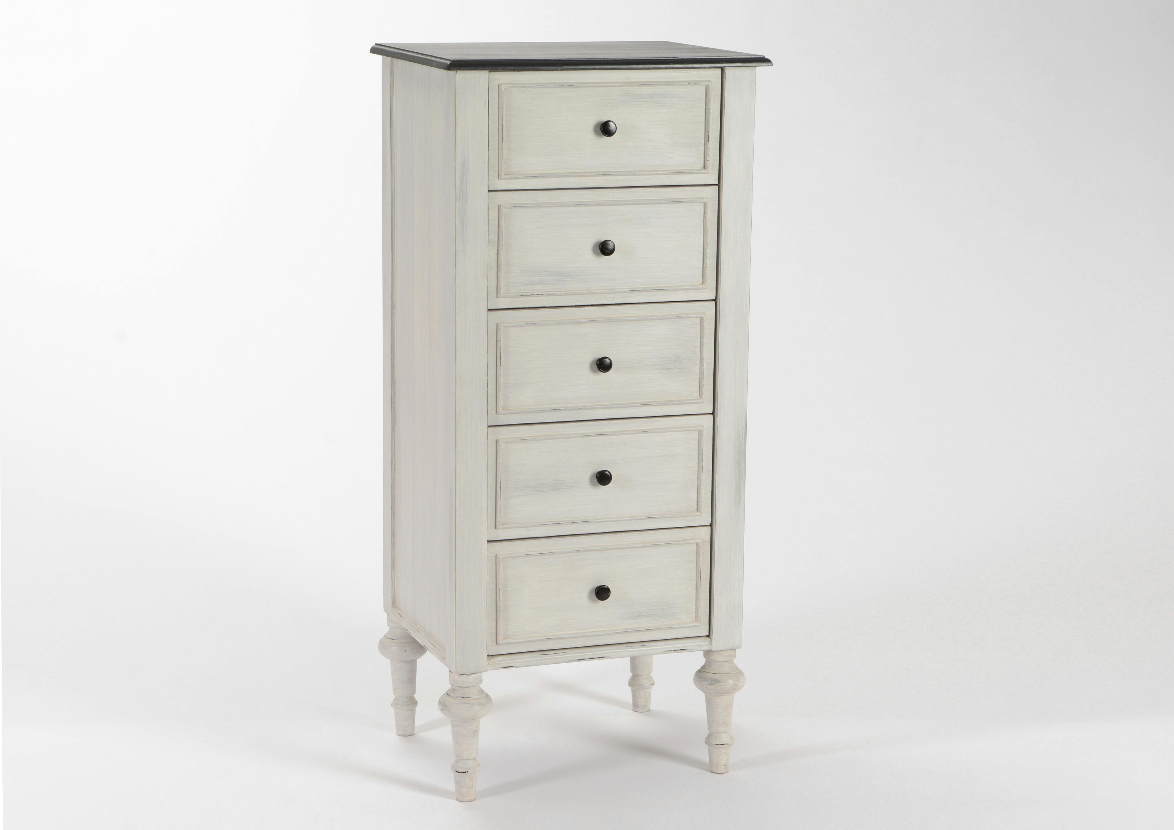 Chiffonier Baroque 5 tiroirs HERITAGE bois blanchi plateau anthracite 50x40x110cm AMADEUS