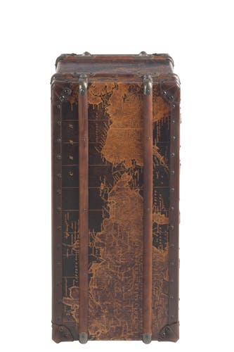 Chiffonnier 4 tiroirs bois marron, motif carte du monde - 52x52x85cm