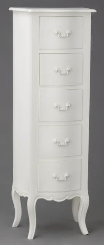 Chiffonnier 5 tiroirs romantique Acajou blanc APOLLINE L 40 x P 30 x H 115 AMADEUS
