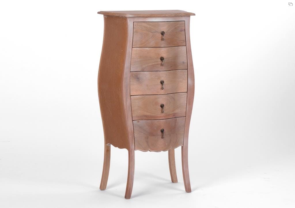 Chiffonnier baroque romantique bois brut 5 tiroirs MURANO L 55 x P 35 x  H 110 AMADEUS