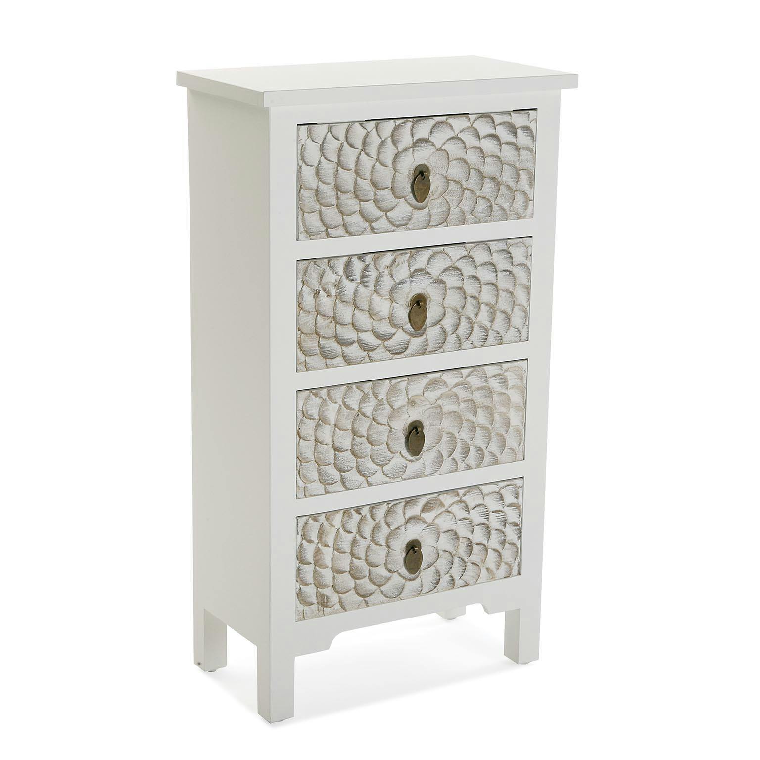 Chiffonnier blanc 4 tiroirs effet pétales PORNIC