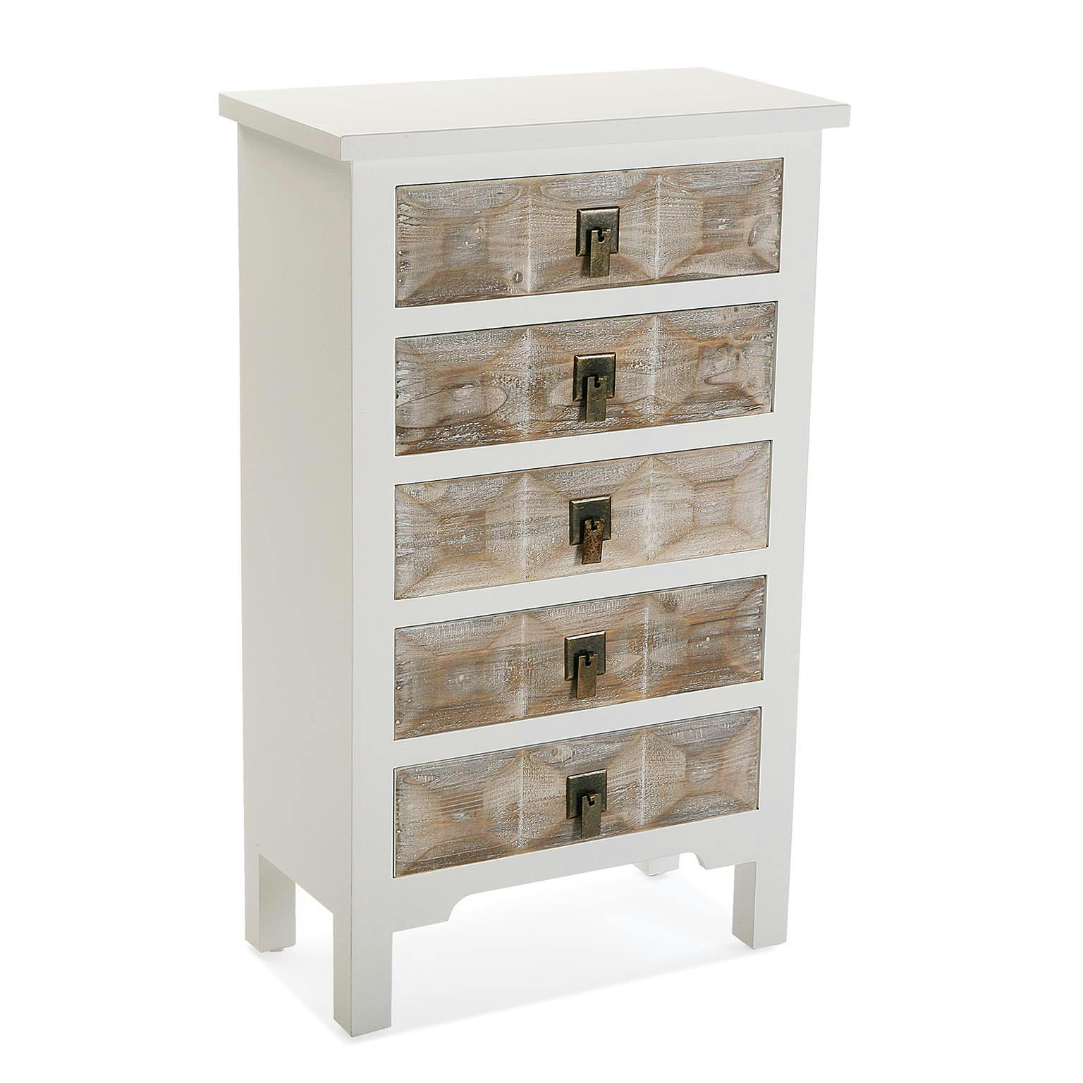 Chiffonnier blanc 5 tiroirs effet lasuré PORNIC