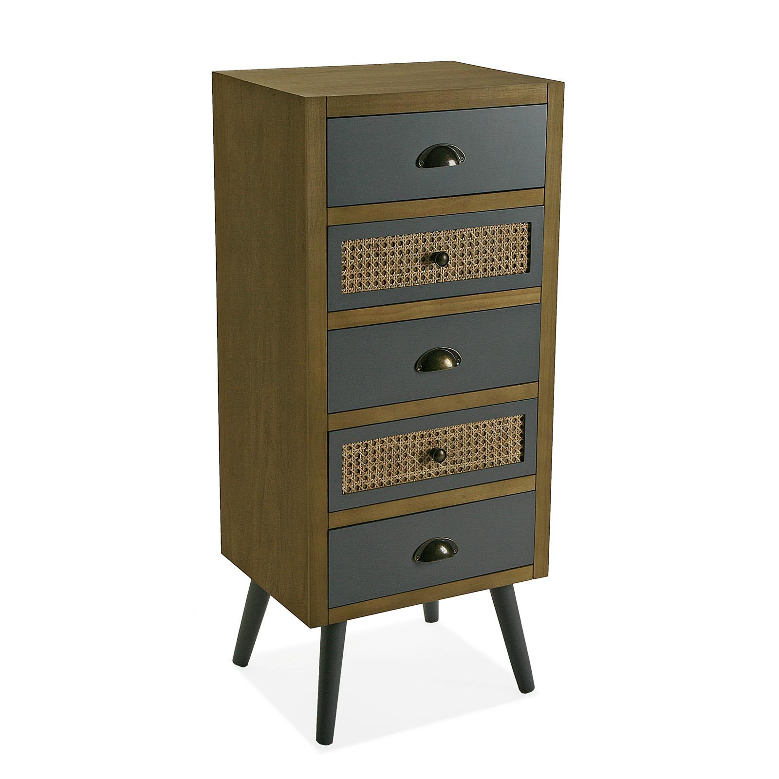 Chiffonnier bois cannage 5 tiroirs BURGOS