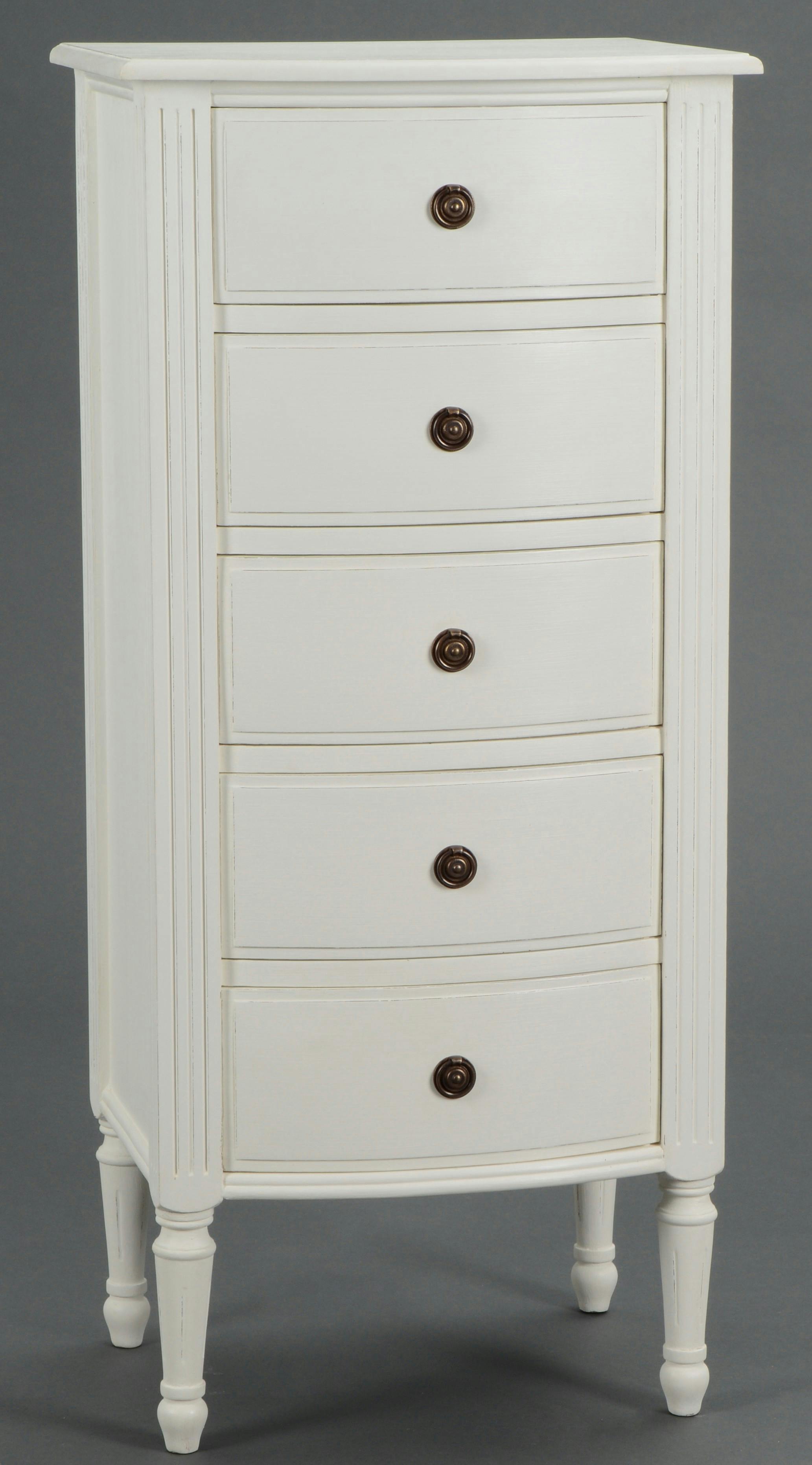 Chiffonnier Classique Chic  5 tiroirs AGATHE L 50 X P 40 X H 110 Blanc Antique AMADEUS