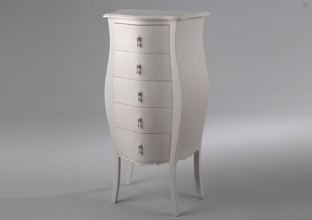 Chiffonnier crème antique  baroque romantique 5 tiroirs MURANO L55xP35xH110 AMADEUS