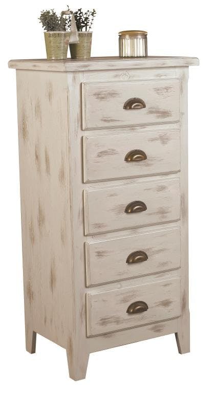 Chiffonnier pin blanchi 5 tiroirs 56x40x110cm RIVAGE