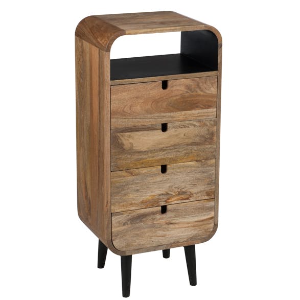 Chiffonnier rétro en bois naturel 4 tiroirs 40x30x90cm