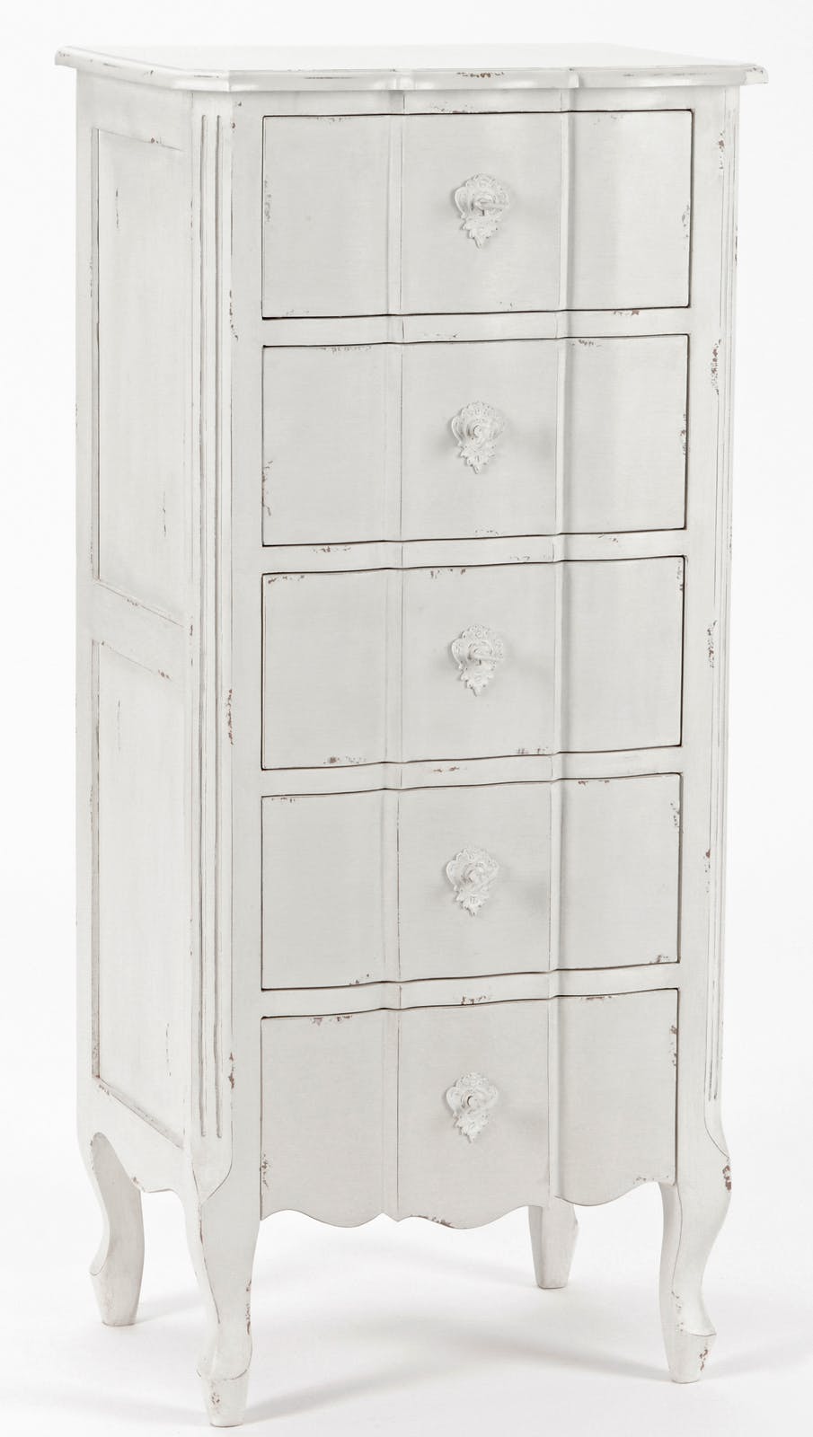 Chiffonnier Romantique 5 tiroirs HARPE L 50 X P 40 X H 110 Crème Antique vieilli AMADEUS