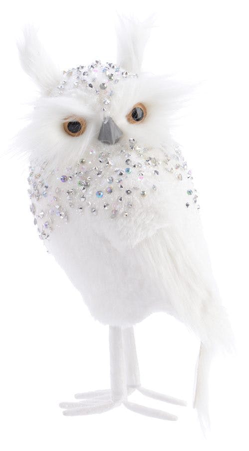 Chouette blanche avec plumes à paillettes 25cm