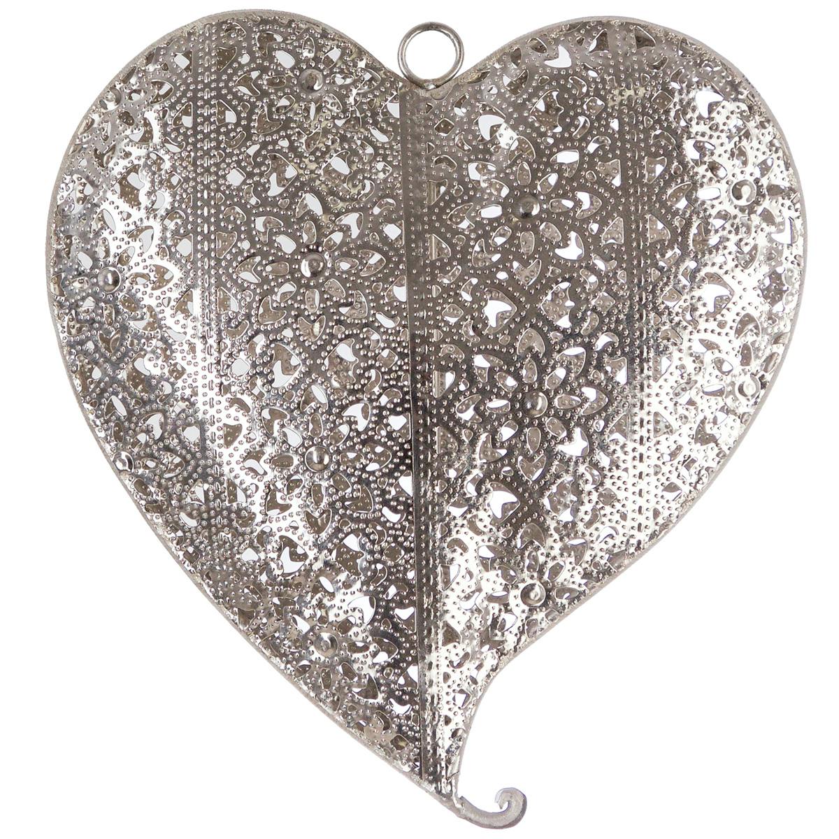 Coeur en métal argenté ajouré motifs Orient 17,5x16x3,5cm