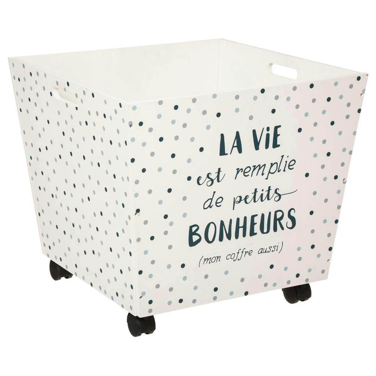 Coffre à jouets à roulettes bleu