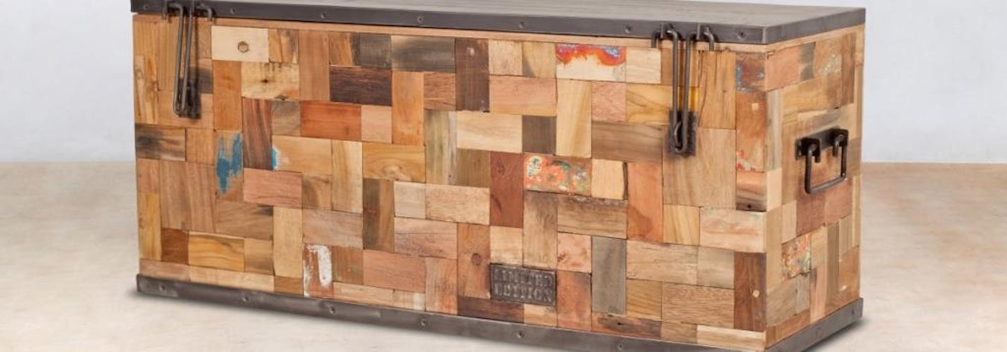 Coffre de rangement bois recyclé 100x35 CARAVELLE