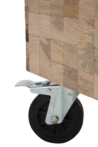 Coffre en bois naturel sur roues en métal, 110x60x48cm