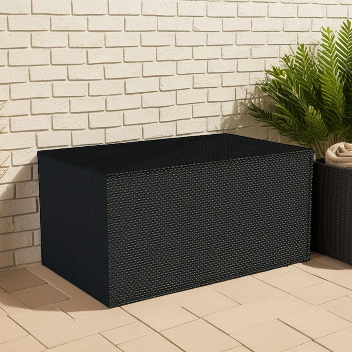 Coffre rangement jardin noir en résine tressée