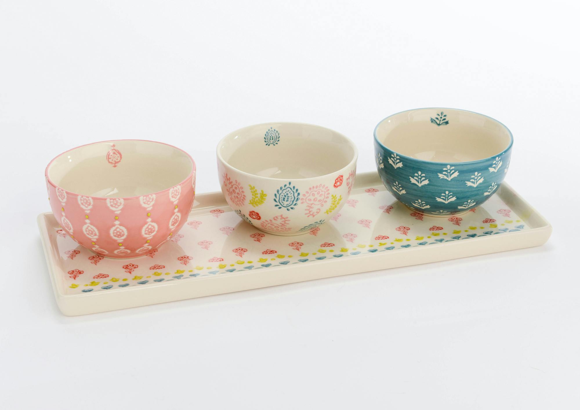 Coffret 3 bols décorés avec plateau