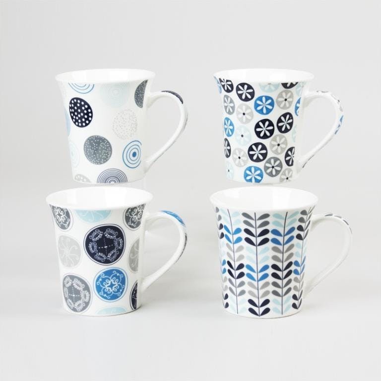 Coffret 4 Mugs Jaipur Bleu Porcelaine 35cl
