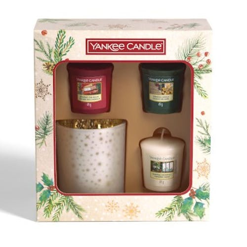 Coffret cadeau 3 votives parfumées + 1 photophore YANKEE CANDLE