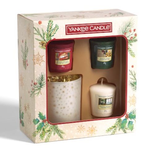 Coffret cadeau 3 votives parfumées + 1 photophore YANKEE CANDLE