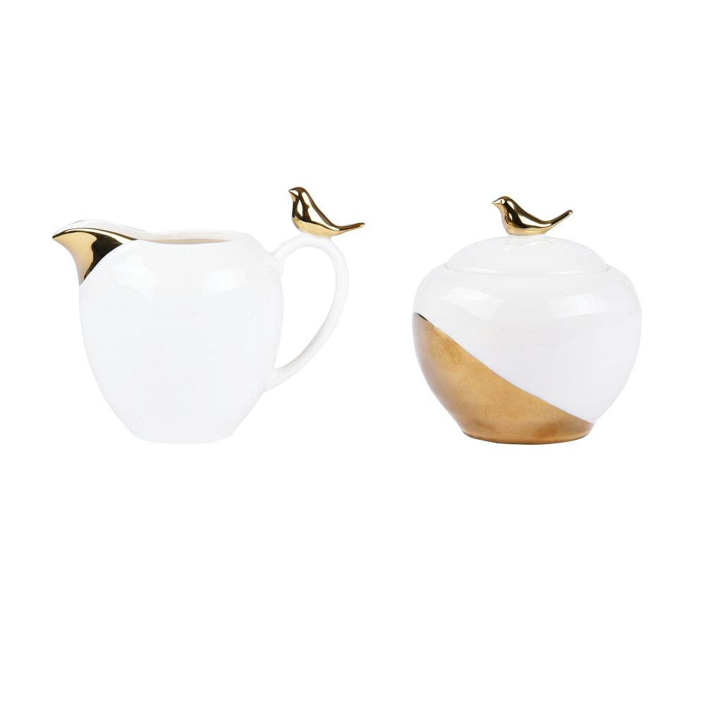 Coffret crémier et sucrier oiseau doré