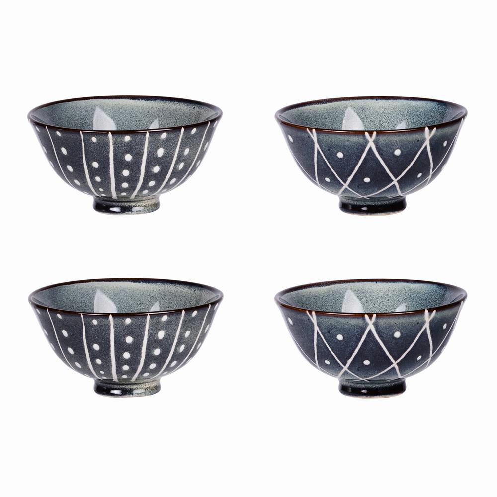 Coffret de 4 bols décor lignes et points