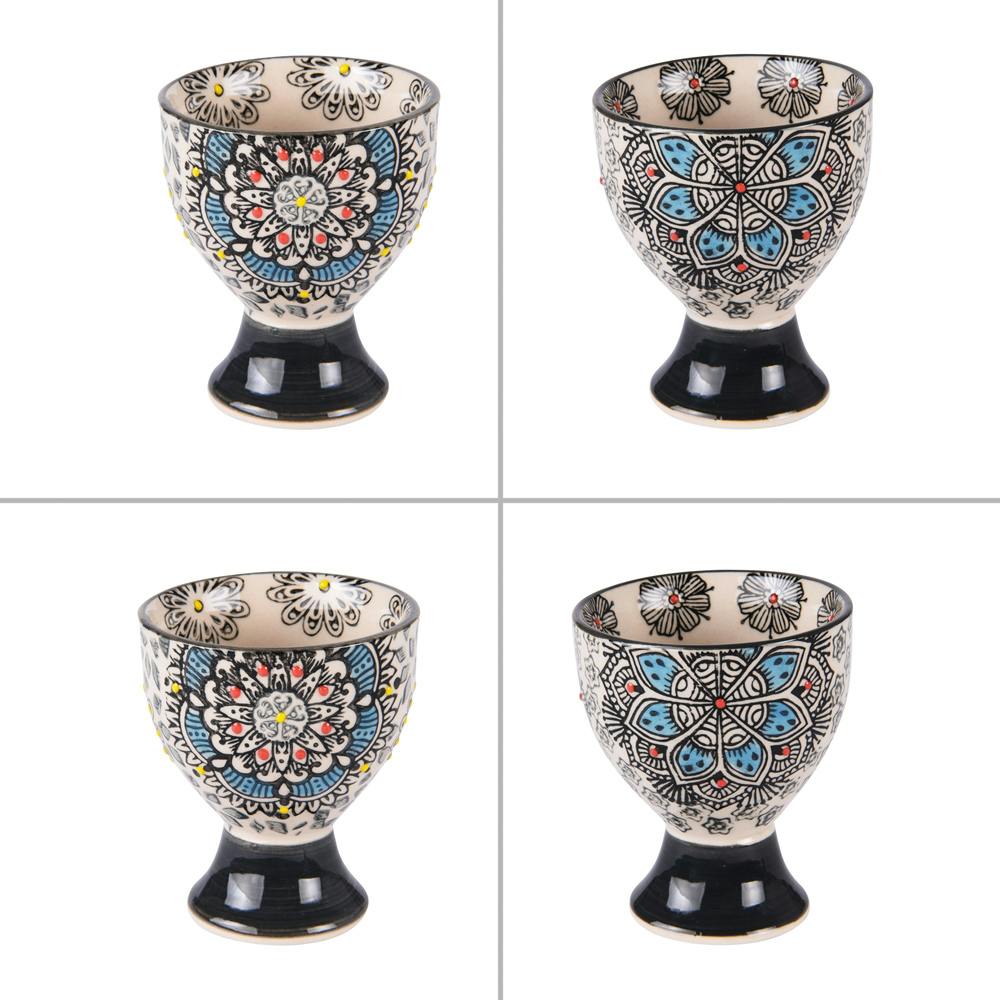 Coffret de 4 coquetiers décor arabesques bleues