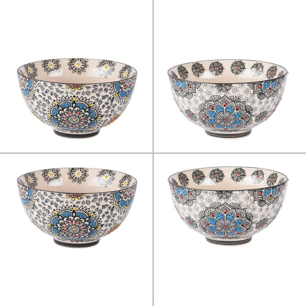 Coffret de 4 coupelles décor arabesques bleues