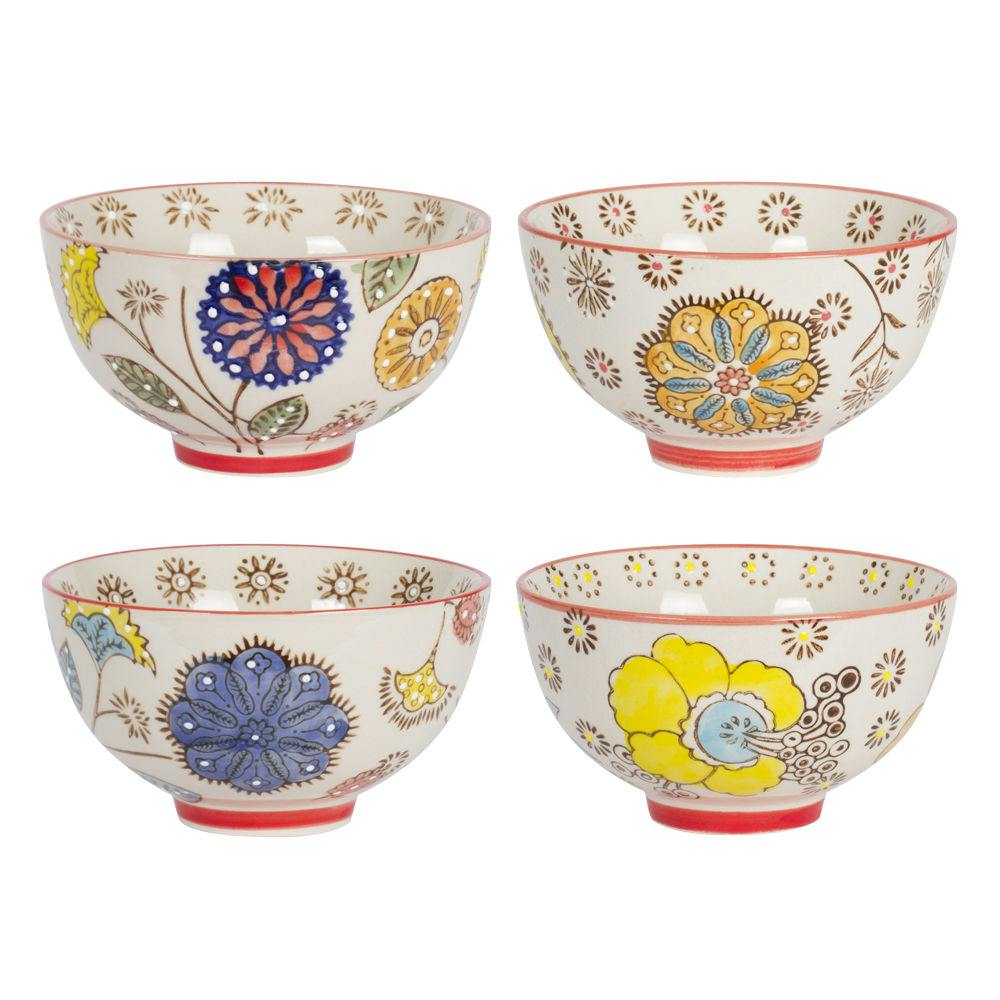 Coffret de 4 coupelles Hippy céramique décor fleurs colorées D11xH6,5cm