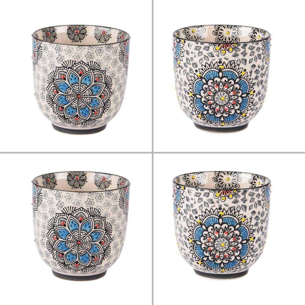 Coffret de 4 gobelets décor arabesques bleues