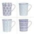 Coffret de 4 mugs à anse décor géométrique céramique tons bleus D5,5xH10cm