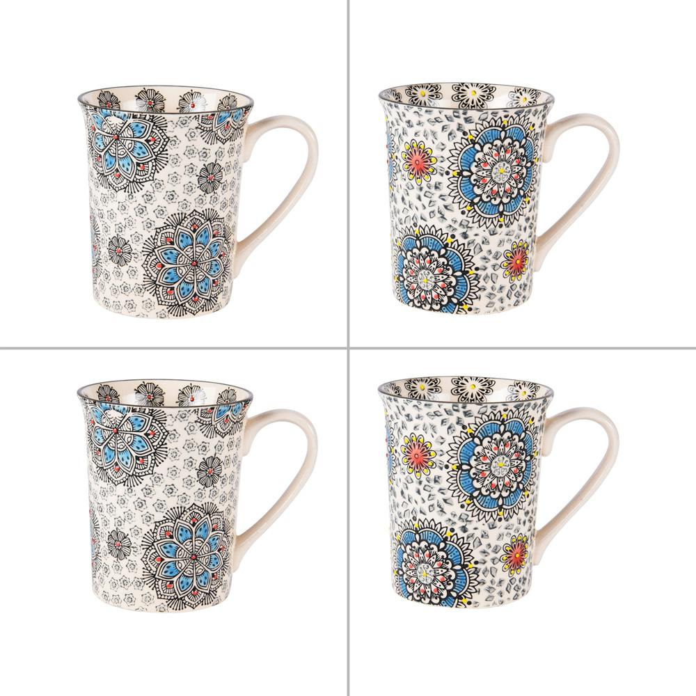 Coffret de 4 mugs décor arabesques bleues