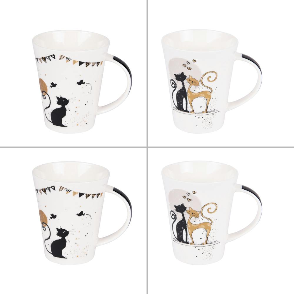 Coffret de 4 mugs décor "une vie de chat"