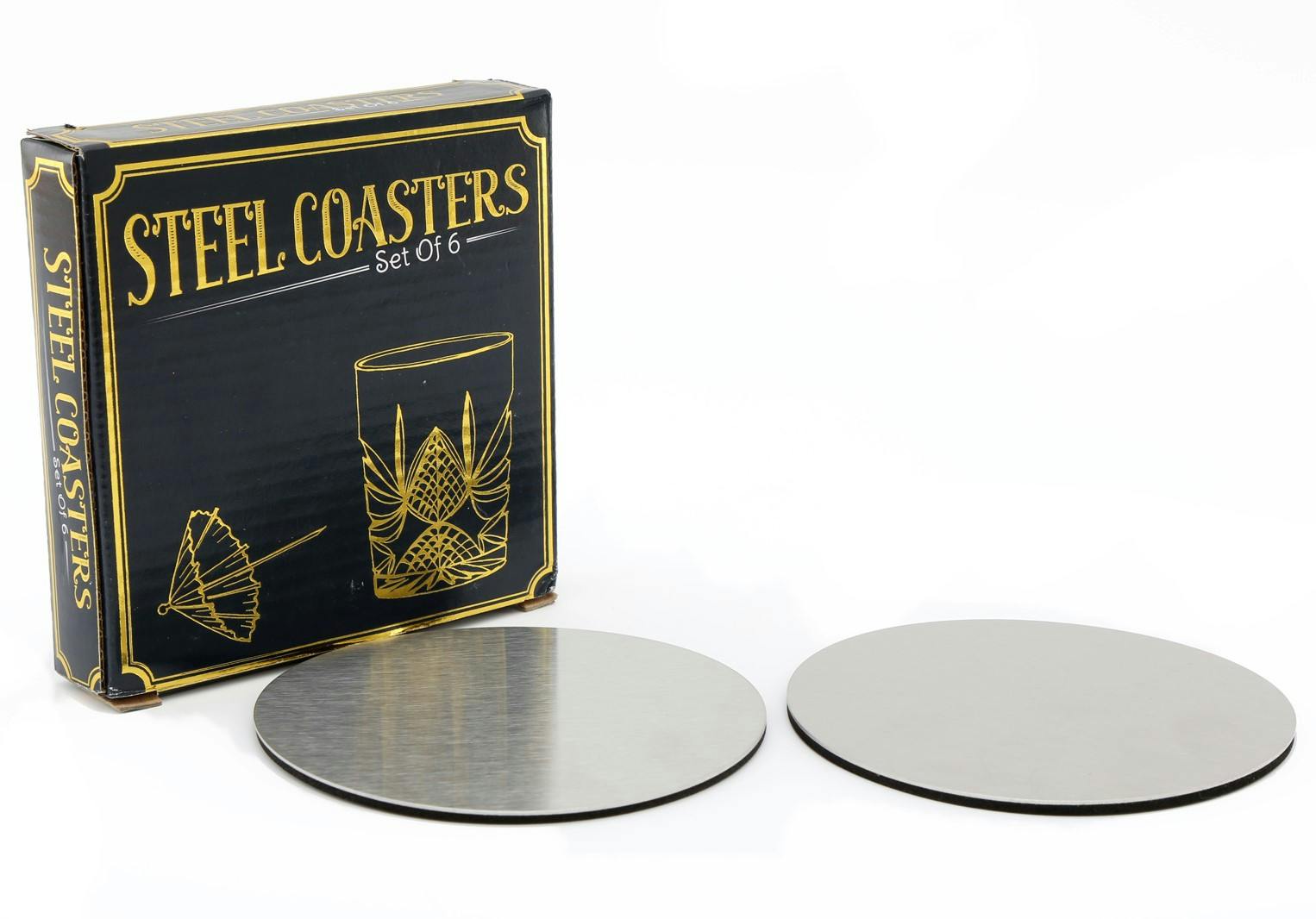 Coffret de 6 dessous de verre verre et métal