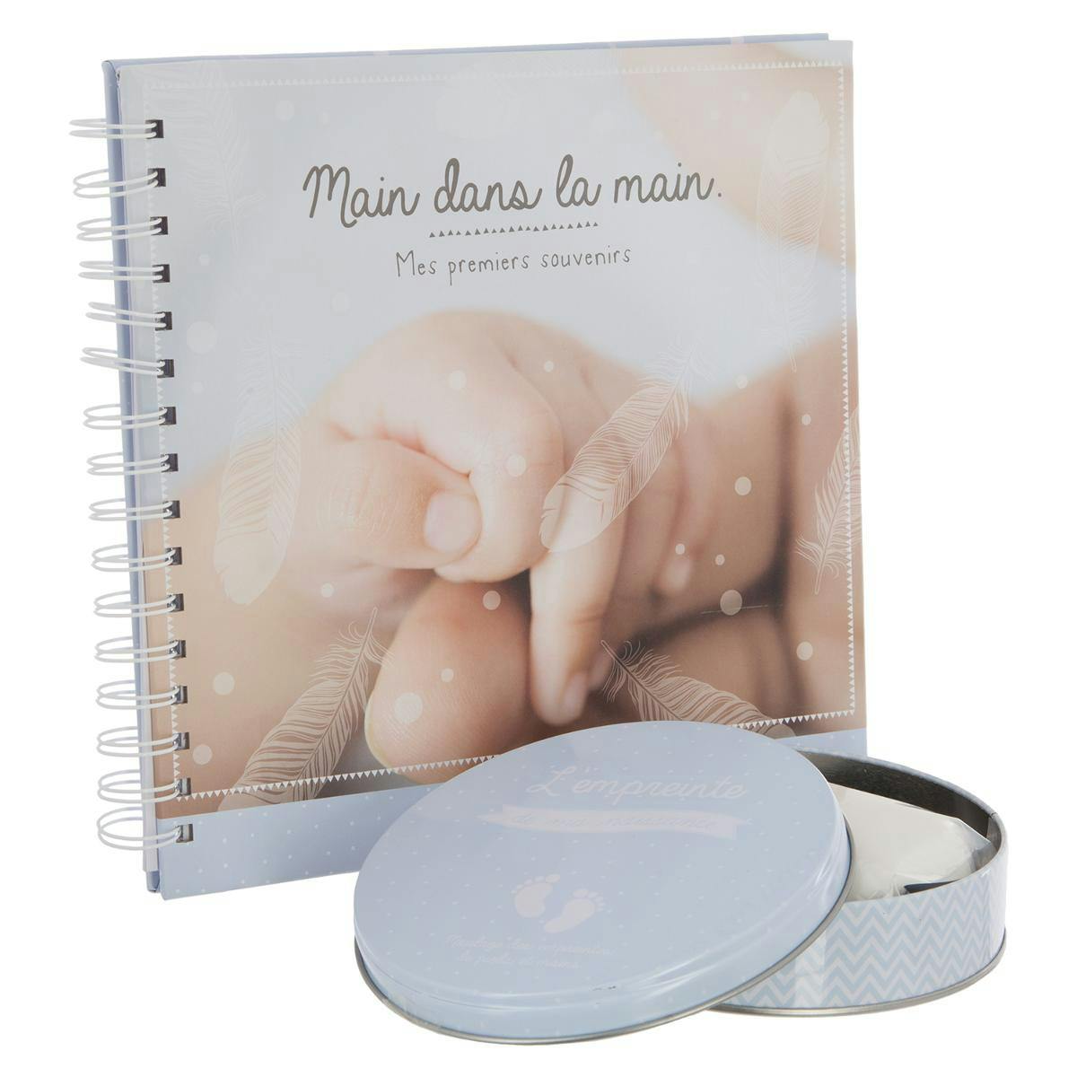 Coffret de naissance album et empreinte bleu