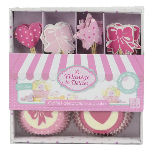 Coffret décoration cupcake rose coeurs noeuds