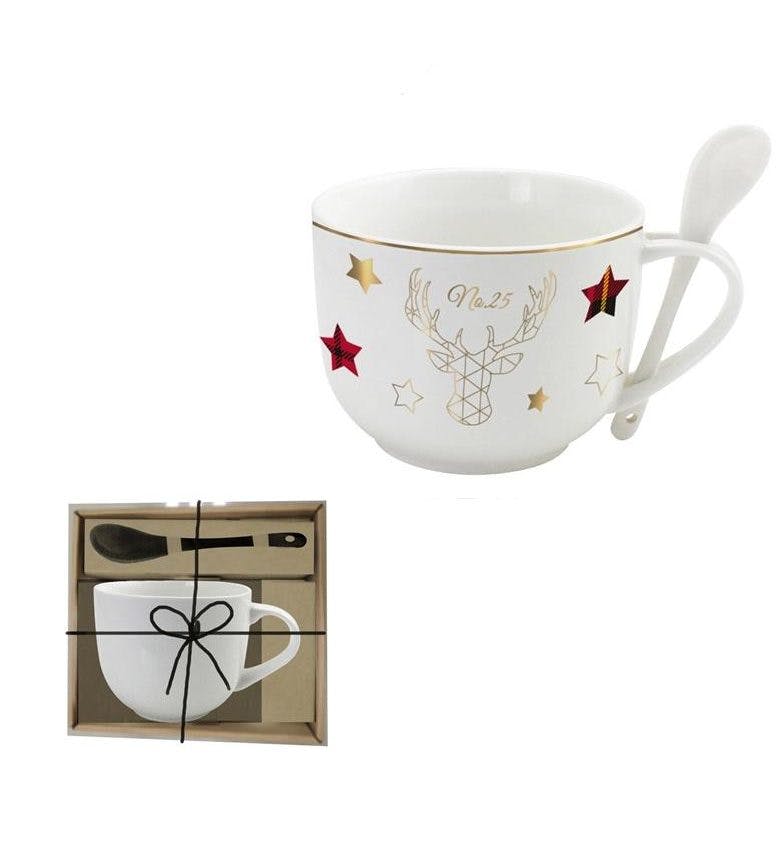 Coffret mug + cuillère en porcelaine décor noël M1