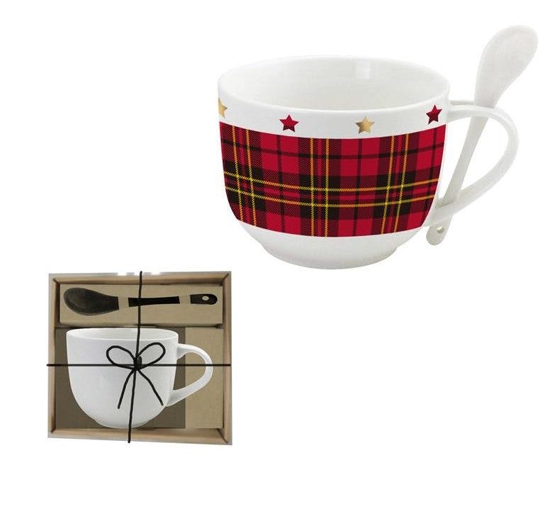 Coffret mug + cuillère en porcelaine décor noël M2