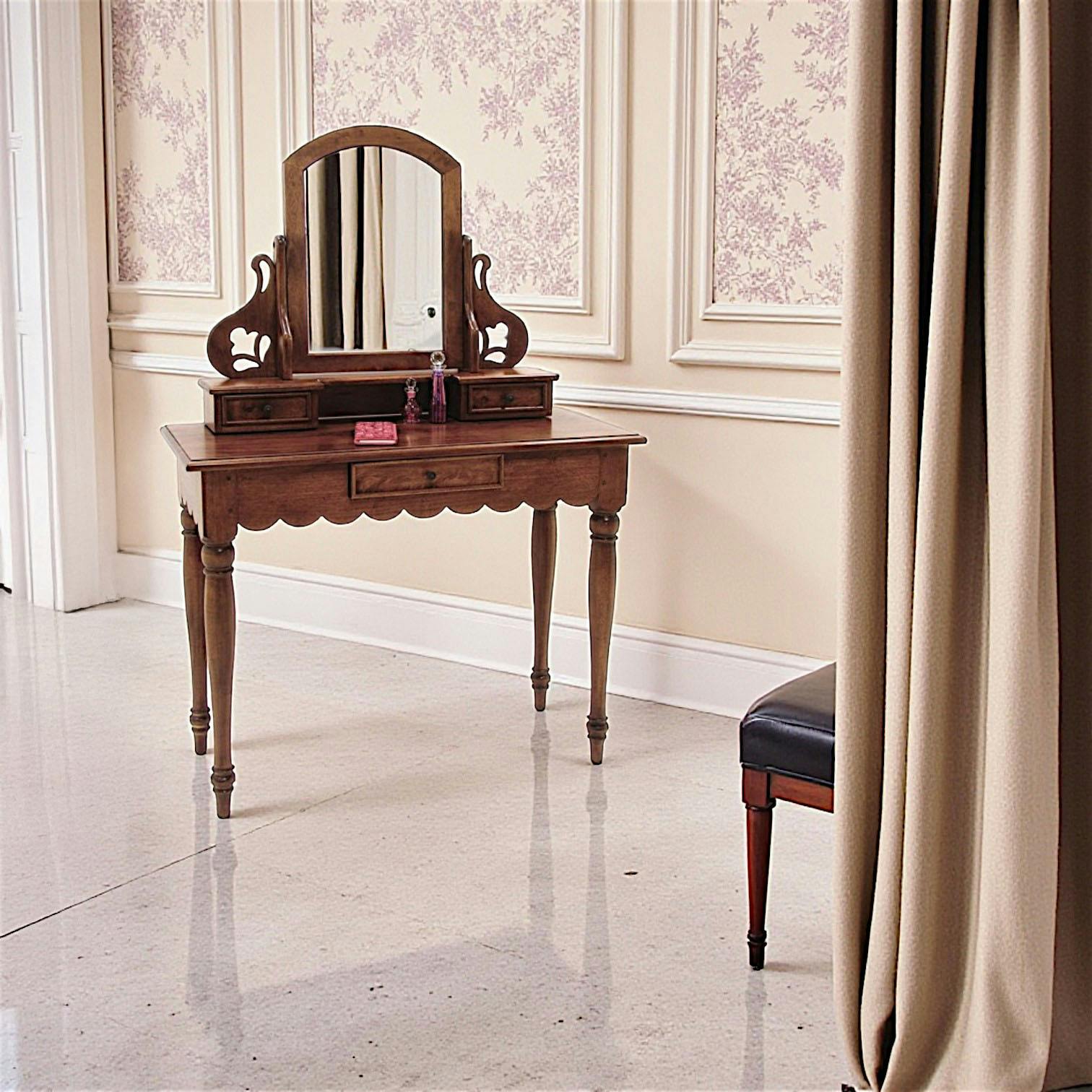 Coiffeuse avec miroir 3 tiroirs hévéa 100x45x143cm TRADITION