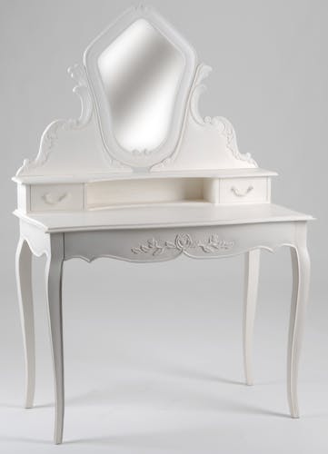 Coiffeuse baroque romantique en Acajou blanc 3 tiroirs Amandine  L 100 x P 50 x H 150 AMADEUS