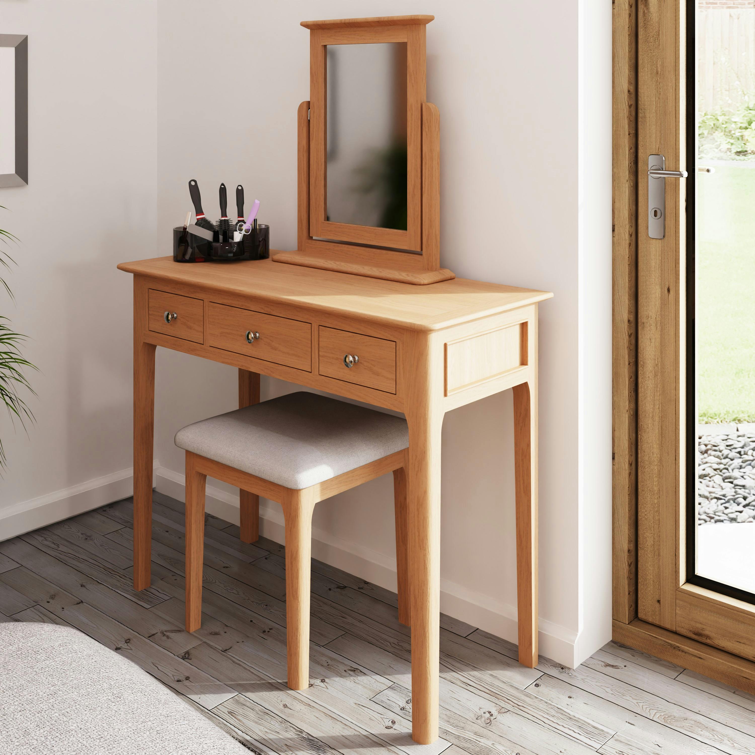 Coiffeuse de chambre moderne en bois de chêne blond CRUZ