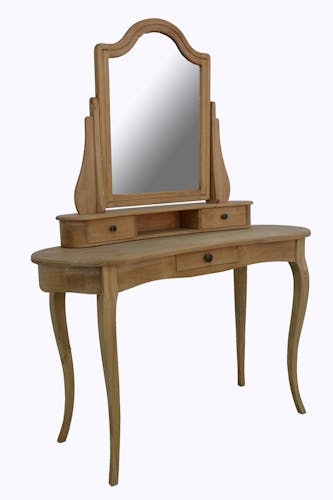 Coiffeuse miroir galbée hévéa 125x50x165cm TRADITION