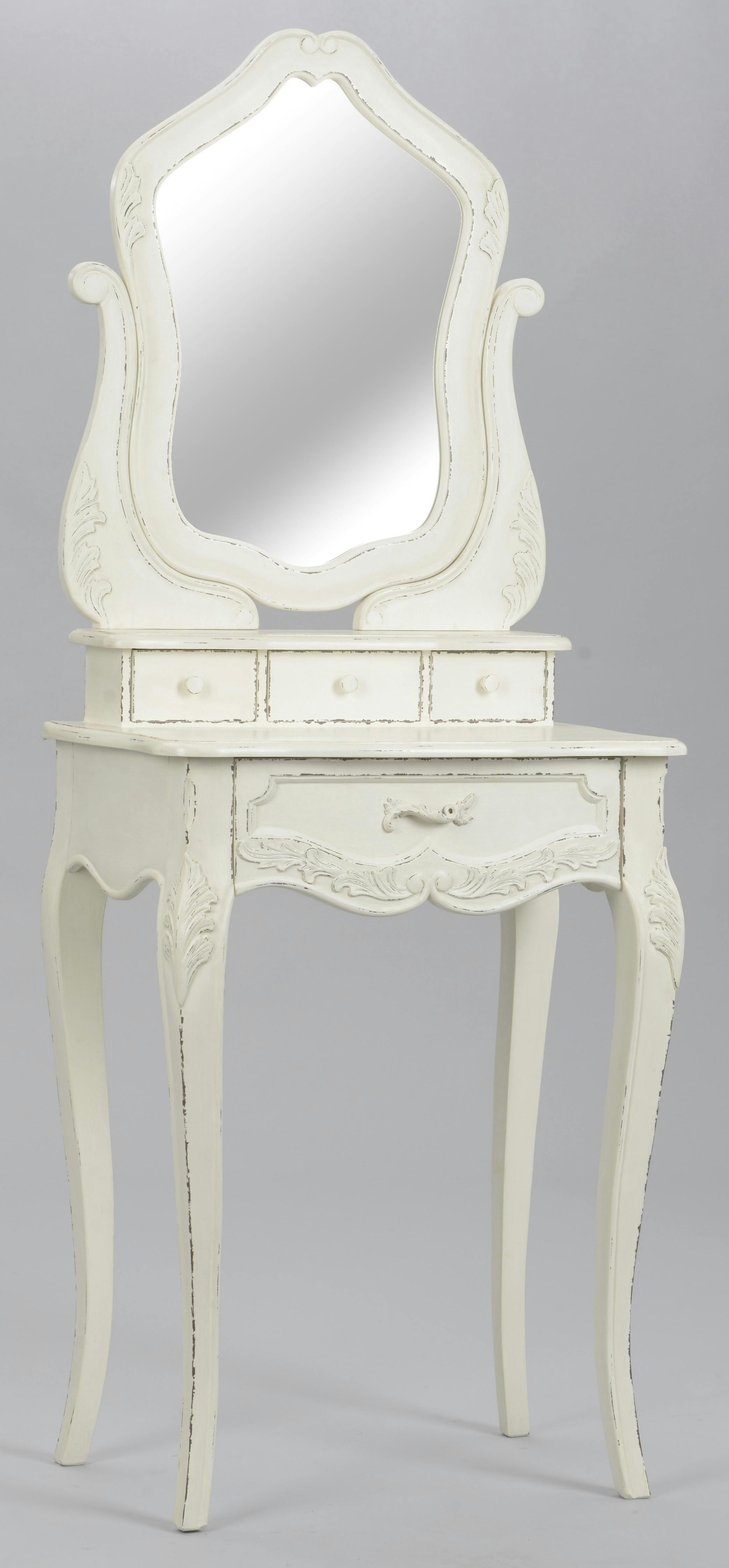 Coiffeuse shabby romantique en bois vielli blanc 4 tiroirs COMTESSE L 60 x P 40 x  H 155 AMADEUS