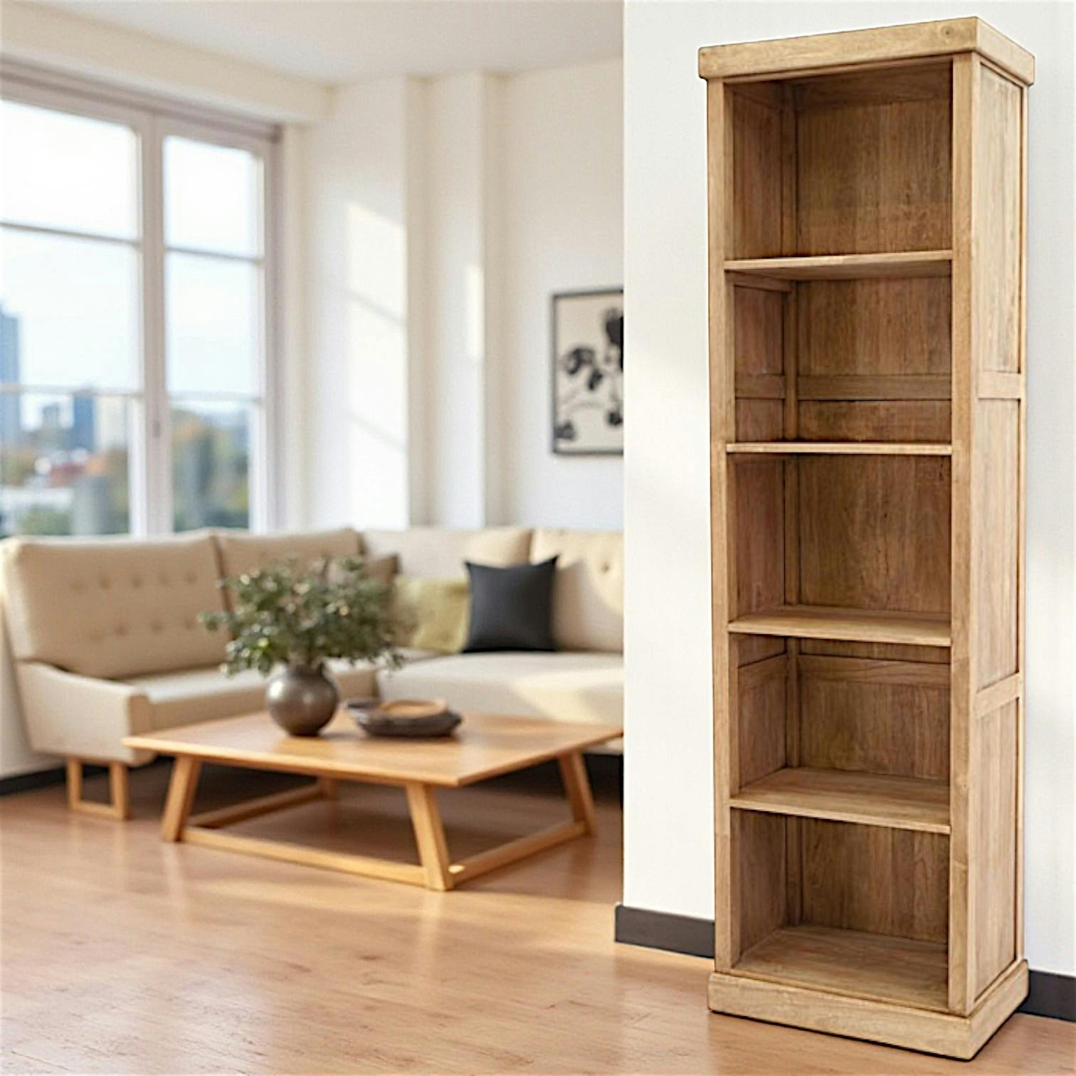Colonne bibliothèque bois hévéa massif H200cm TRADITION