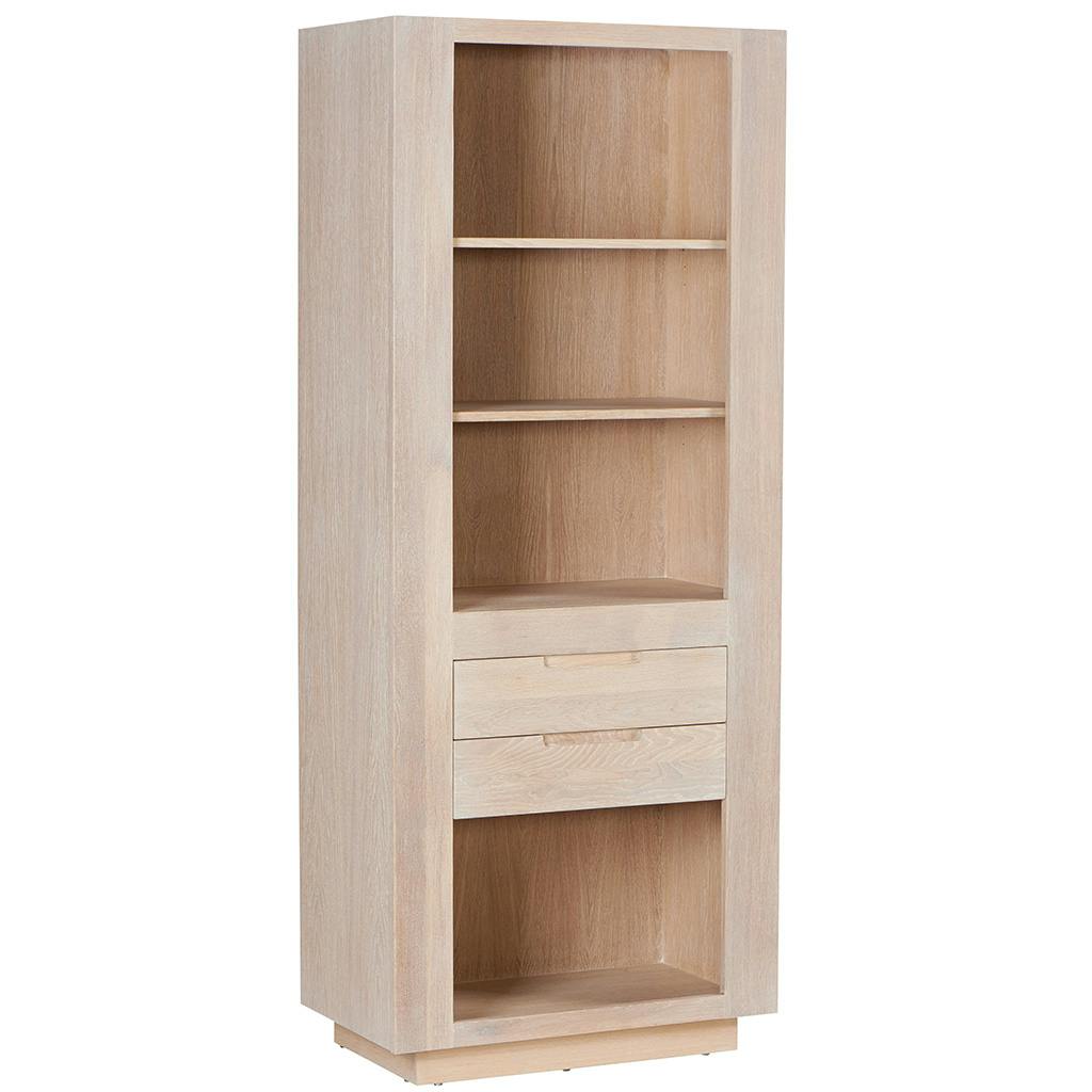 Colonne Chêne massif ciré blanchi 2 tiroirs, 2 étagères, 1 niche 76x42x180cm MANILLE