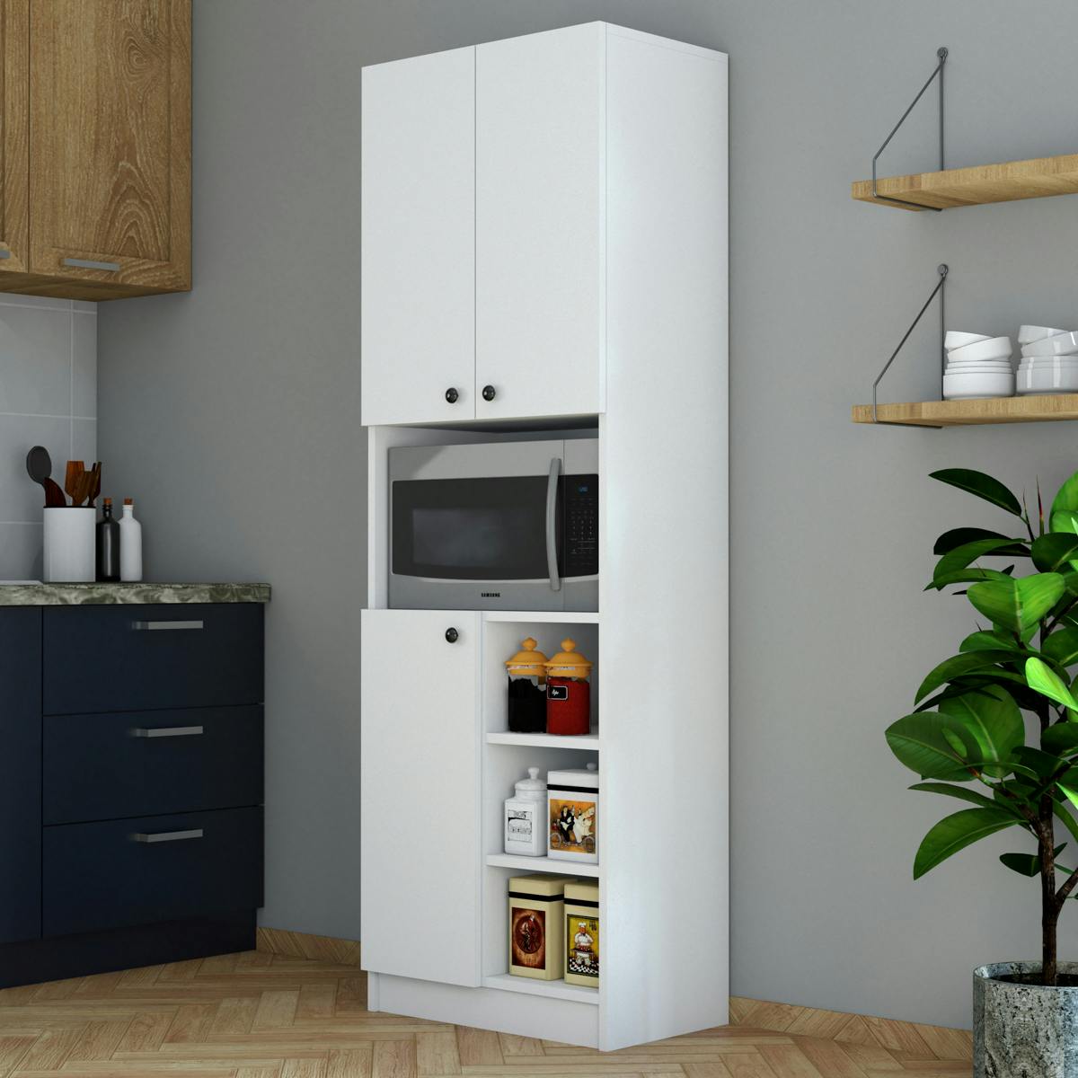 Colonne cuisine blanche 3 portes et niche micro-ondes MARFA