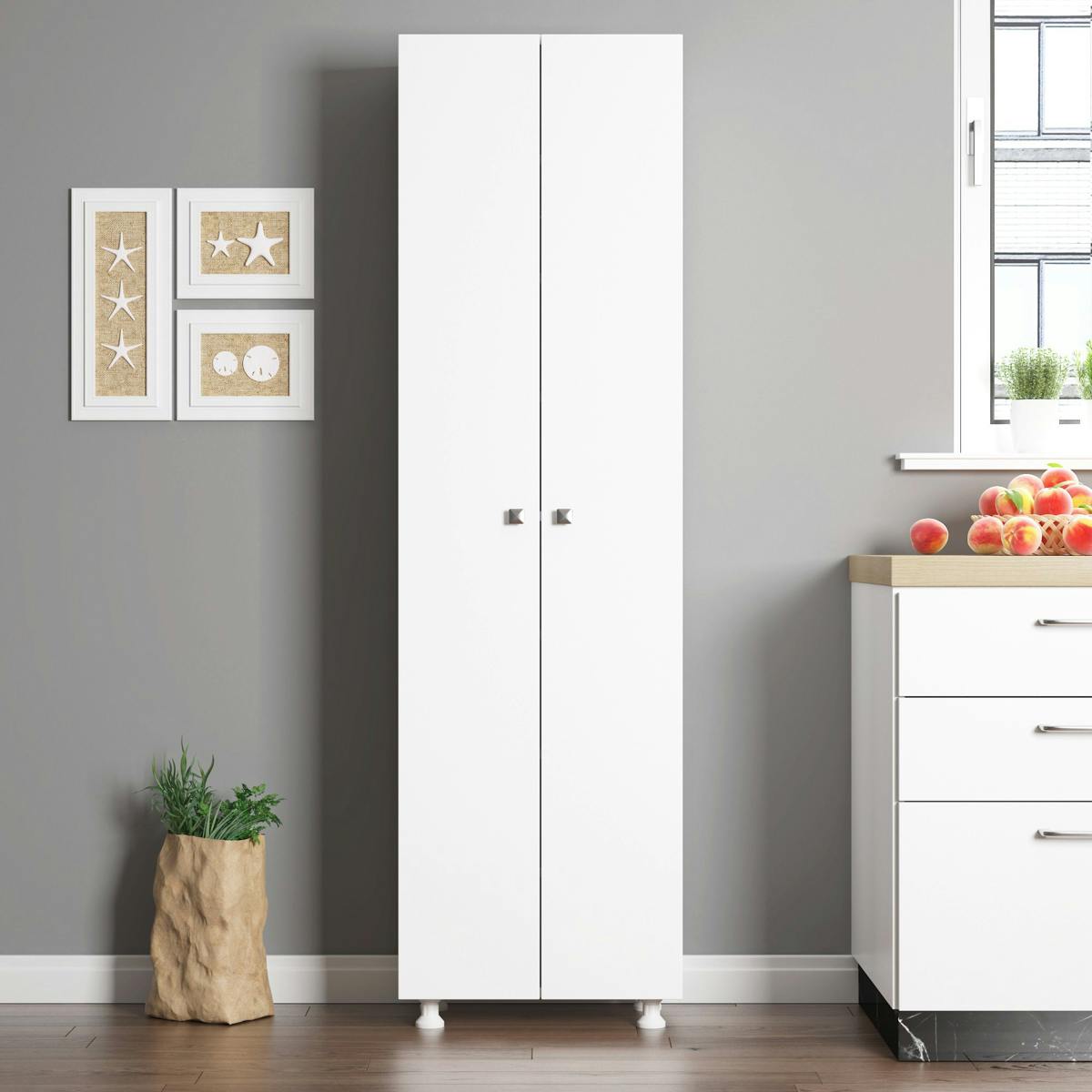 Colonne de rangement blanche avec étagères 174 cm BYRON