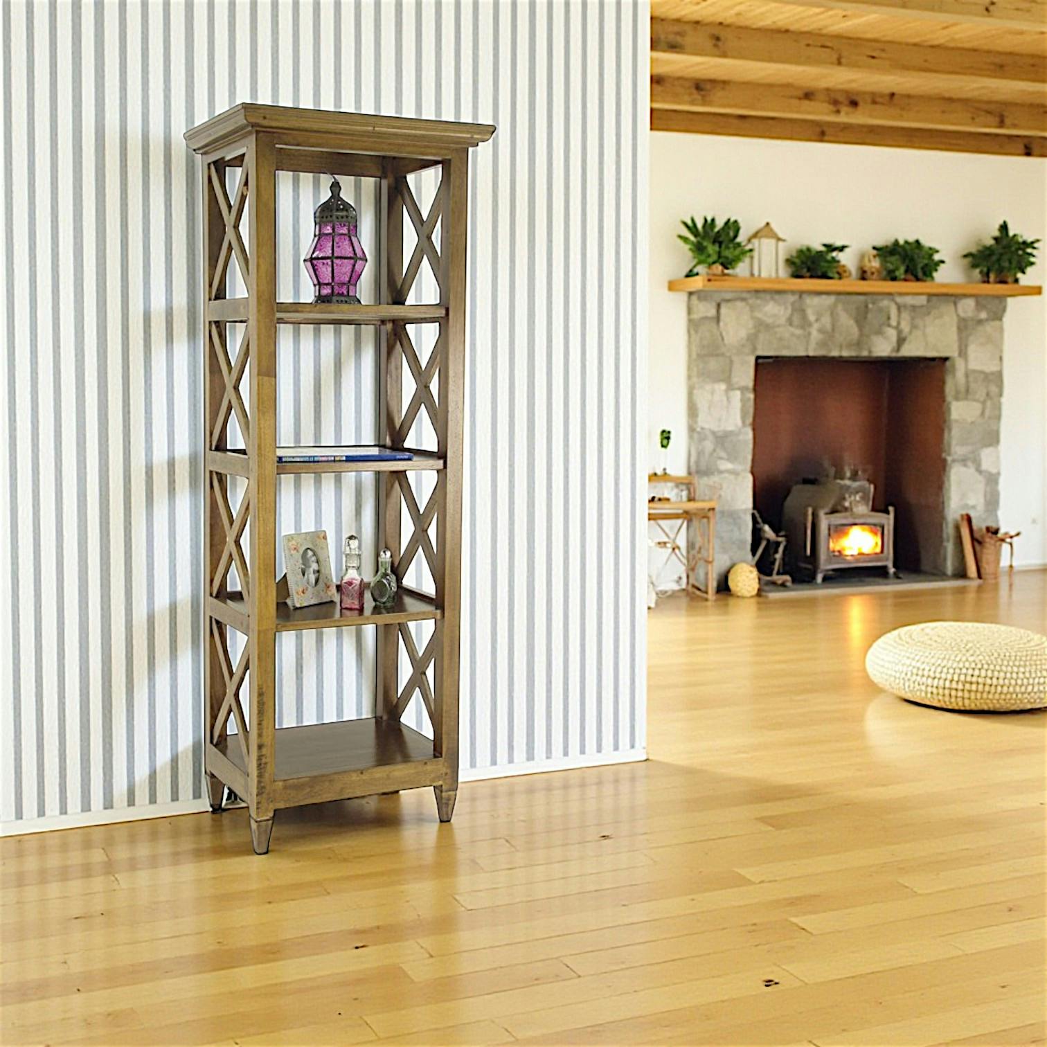 Colonne de rangement croisillons hévéa 60x40x160cm MAORI