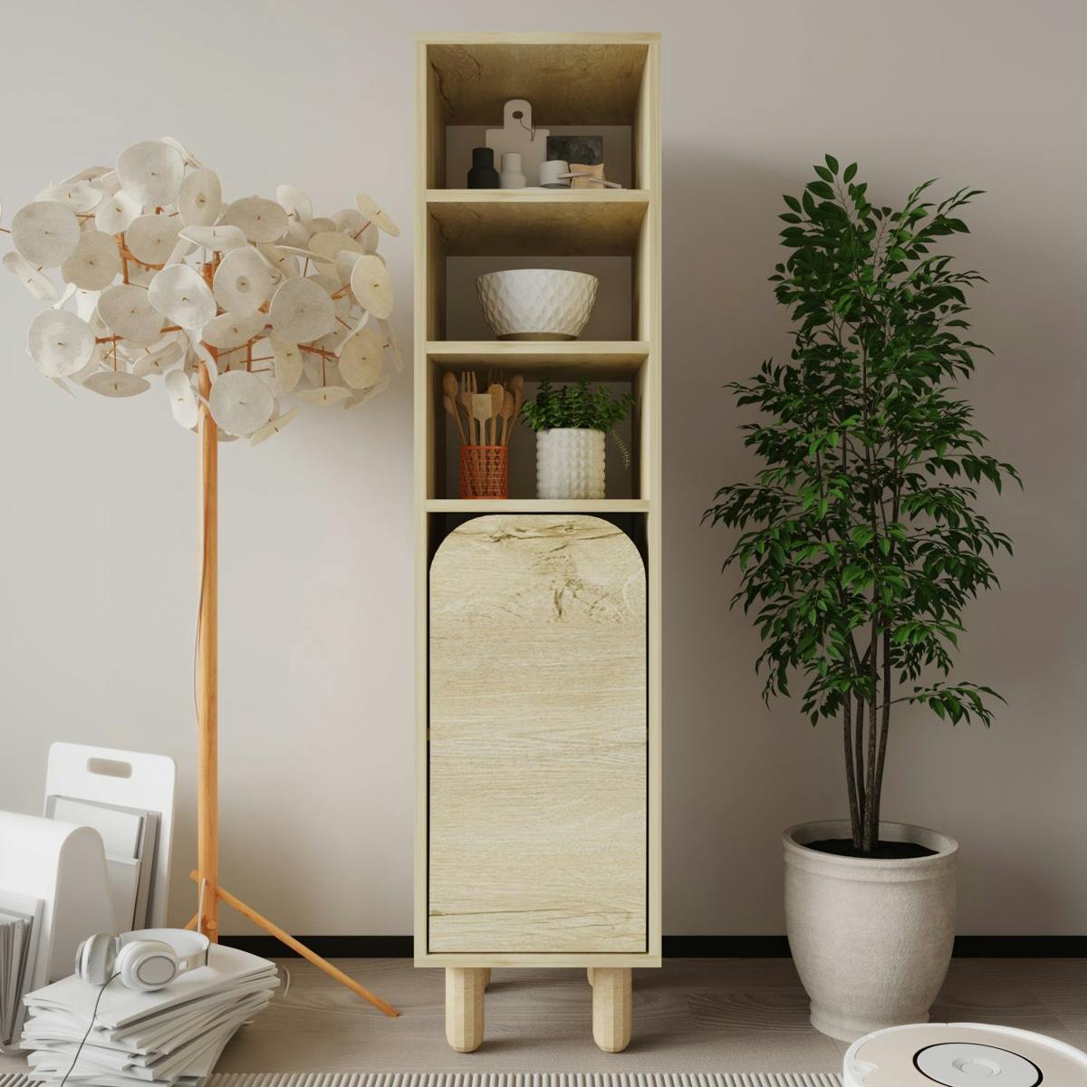 Colonne de rangement effet bois, 1 porte courbe VAREN