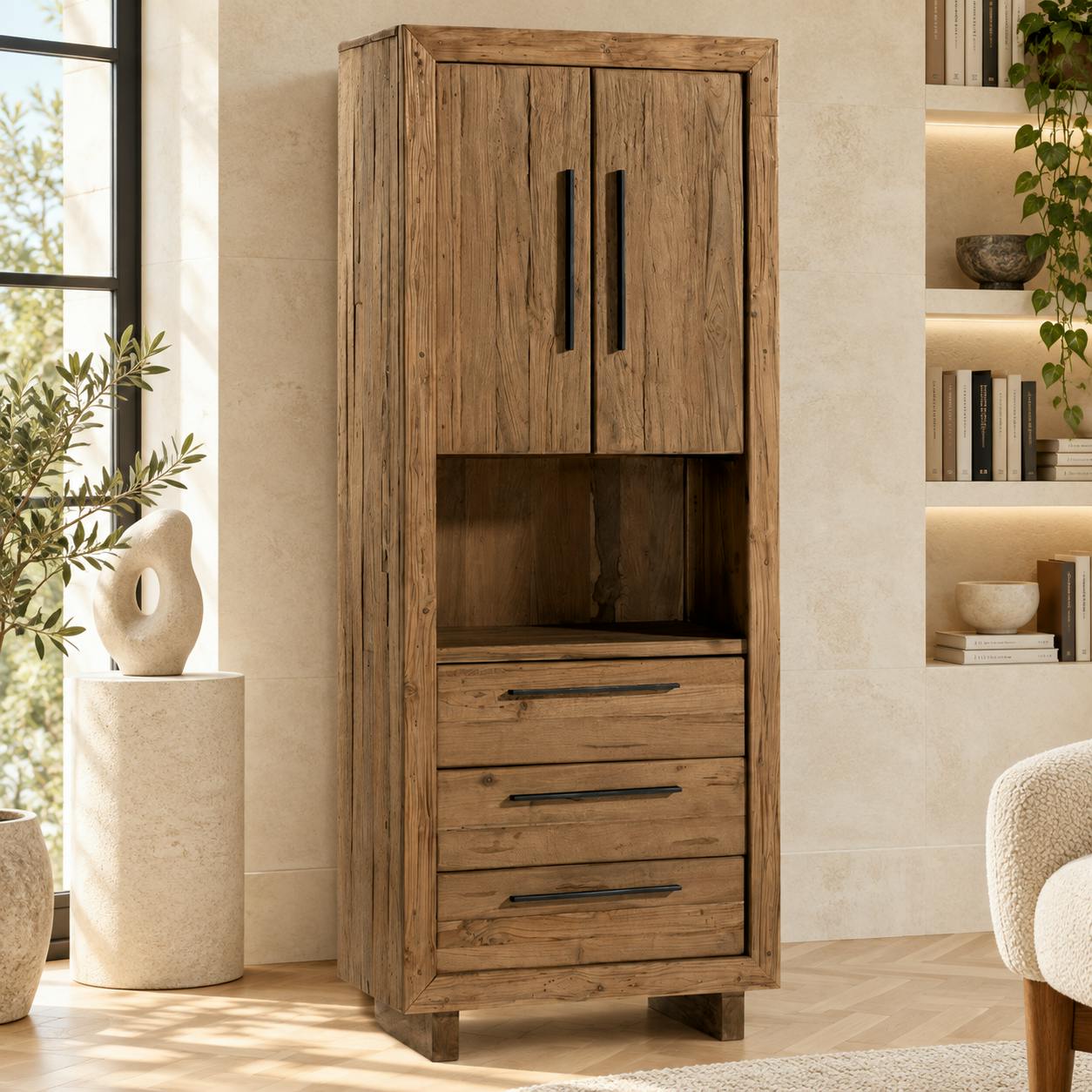 Colonne de rangement en teck recyclé naturel KERALA