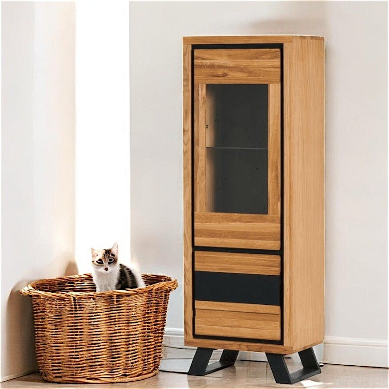 Colonne de rangement vitrée en bois PORTREE