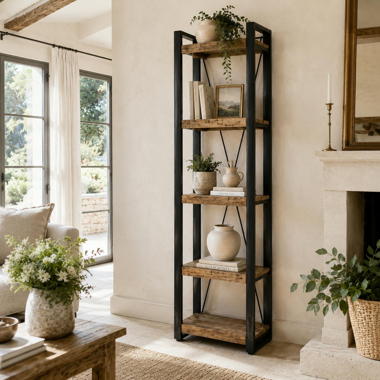 Colonne de salon bois métal 5 plateaux KARGO